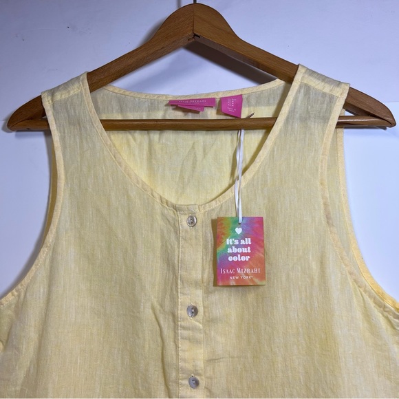 Isaac Mizrahi New York 100% Linen Yellow Sleeveless Cottagecore Top Blou… - Picture 9 of 13